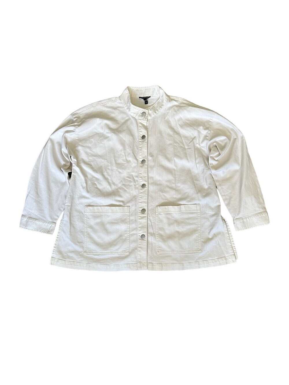 Eileen Fisher Shirt Jacket Women's White Button Long Sleeve Cotton Size Medium